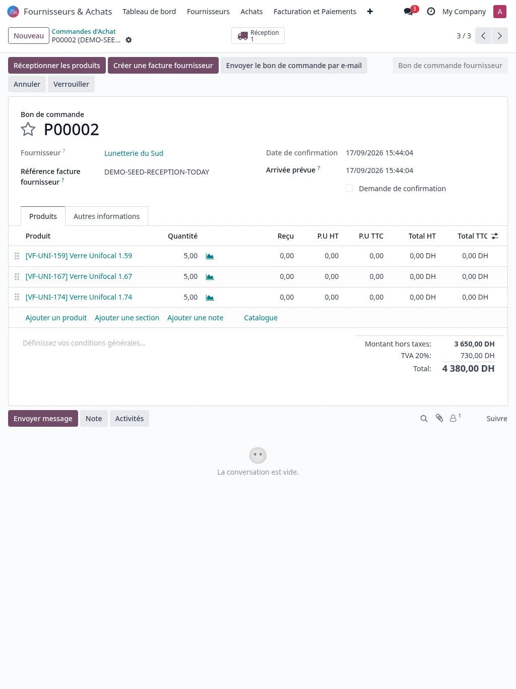 Demande de prix fournisseur dans Odoo.